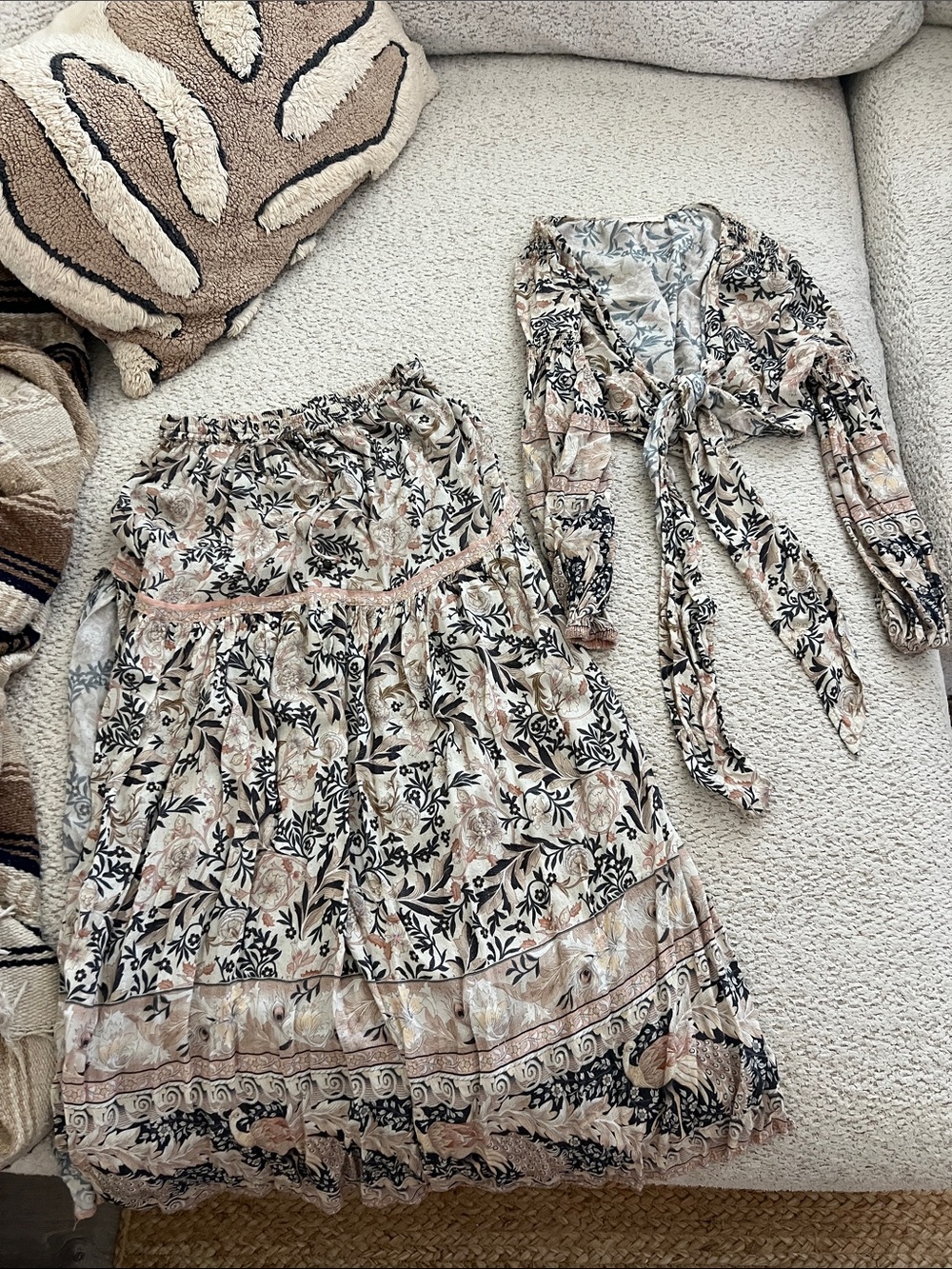 Spell Boho Tie-Front top and maxi skirt in Beige Floral - Picture 3 of 5